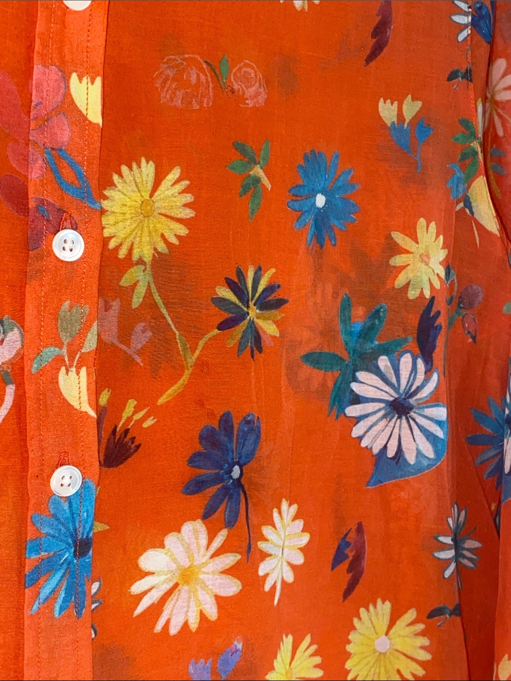 Sezane x G. Kero Pierro Vibrant Orange Floral Button-Up Blouse- Cotton & Silk - Picture 4 of 7